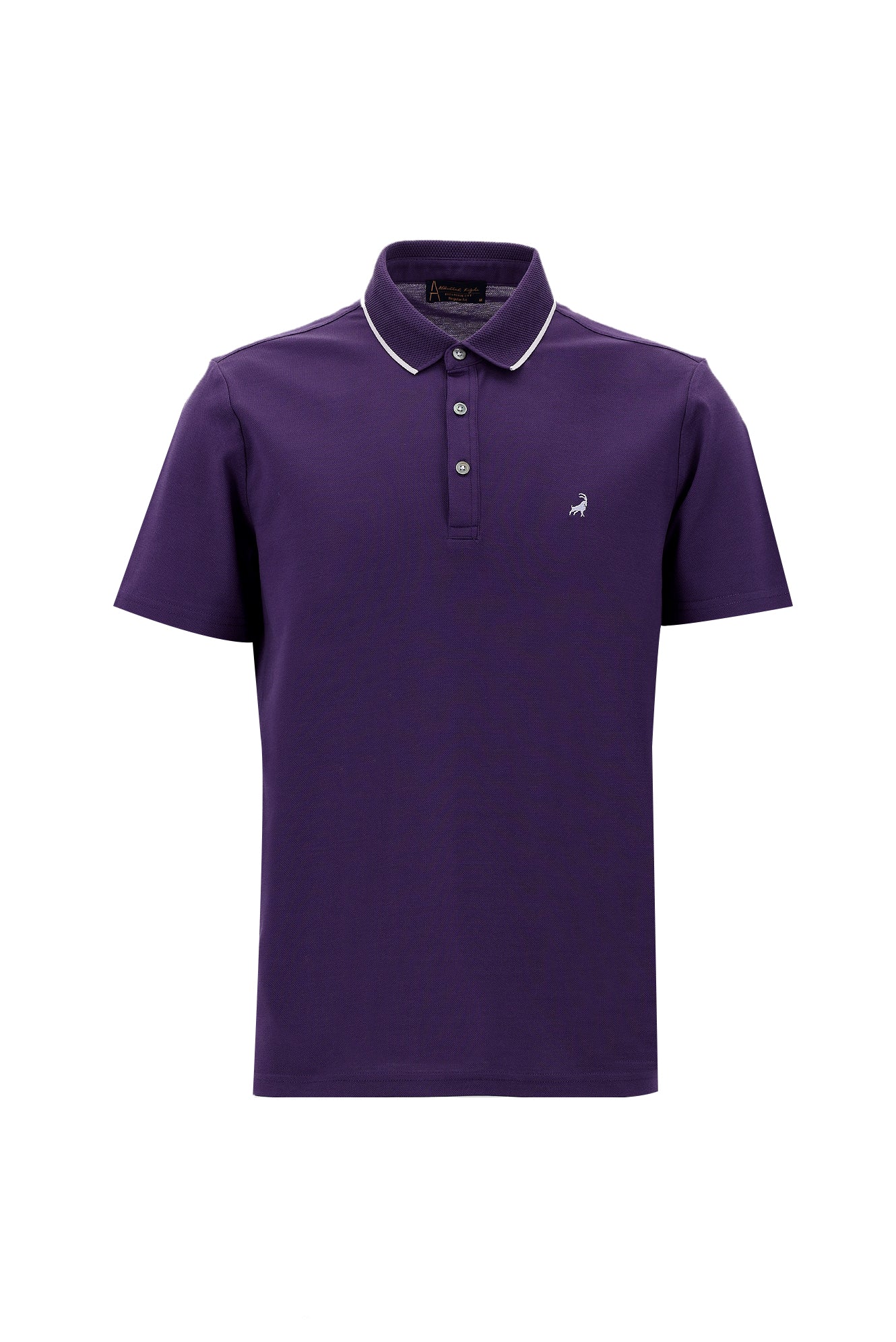 Koyu Mor Polo Yaka Regular Fit Nakışlı Merserize Pamuk T-shirt