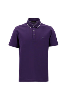 Koyu Mor Polo Yaka Regular Fit Nakışlı Merserize Pamuk T-shirt