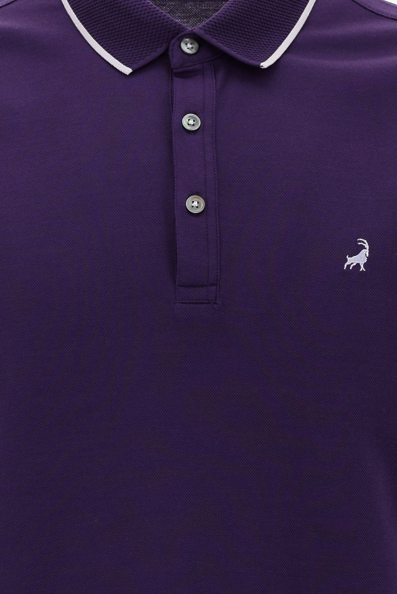 Koyu Mor Polo Yaka Regular Fit Nakışlı Merserize Pamuk T-shirt