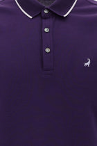 Koyu Mor Polo Yaka Regular Fit Nakışlı Merserize Pamuk T-shirt