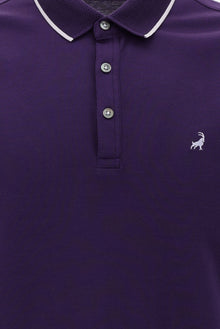 Koyu Mor Polo Yaka Regular Fit Nakışlı Merserize Pamuk T-shirt