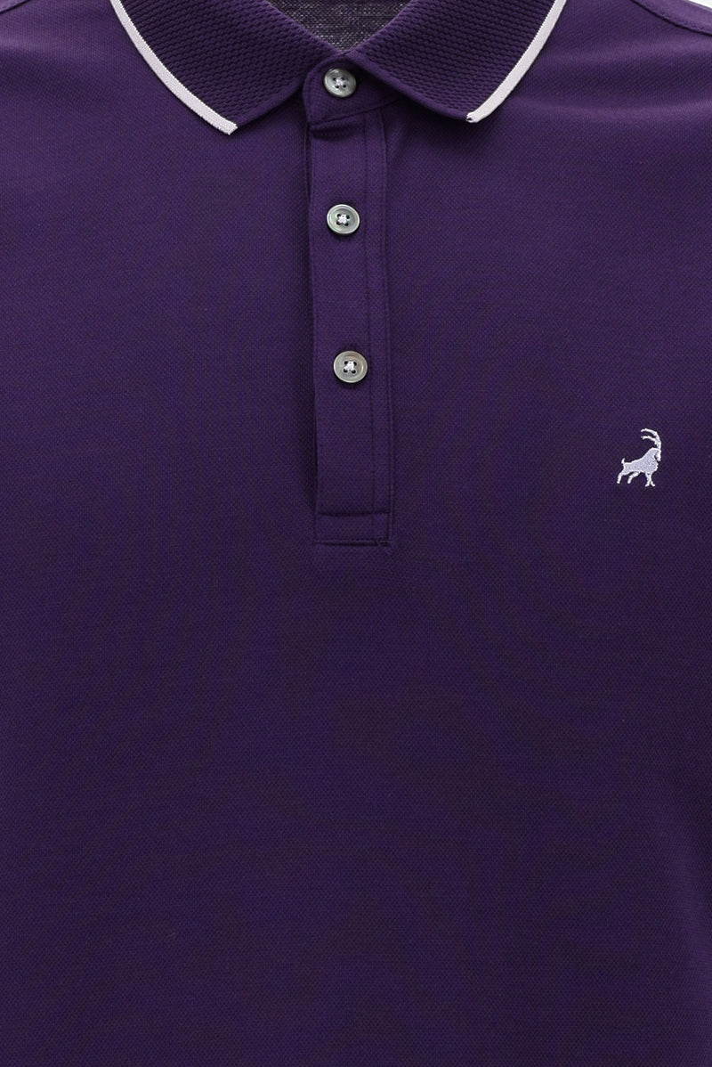 Koyu Mor Polo Yaka Regular Fit Nakışlı Merserize Pamuk T-shirt