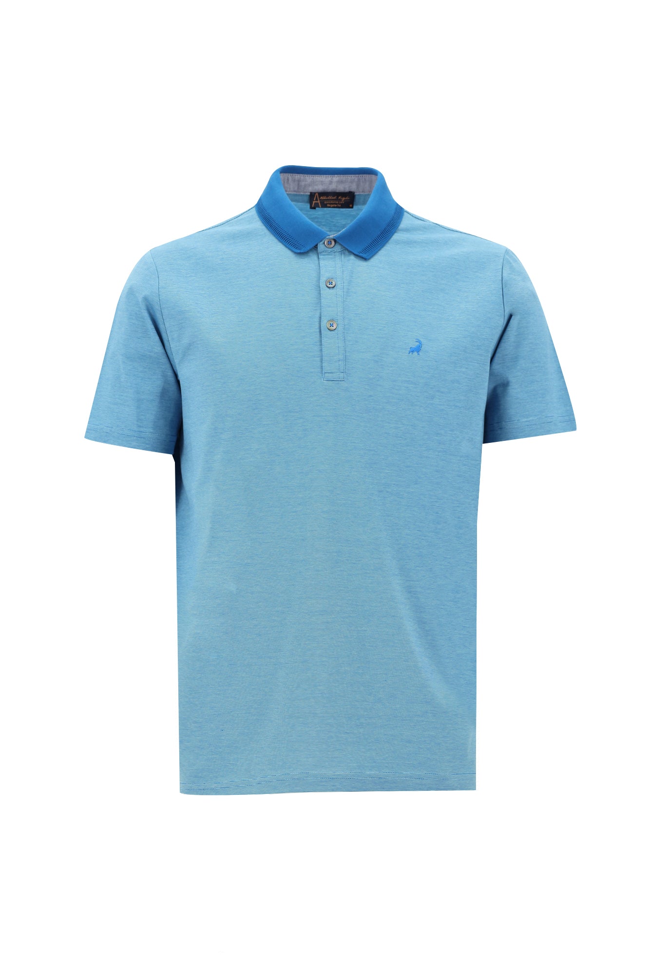 Aqua Mavisi Polo Yaka Regular Fit Nakışlı Merserize Pamuk T-shirt