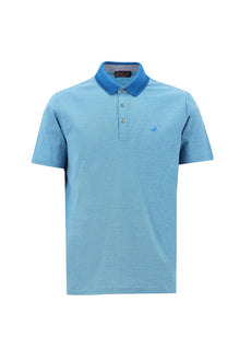 Aqua Mavisi Polo Yaka Regular Fit Nakışlı Merserize Pamuk T-shirt