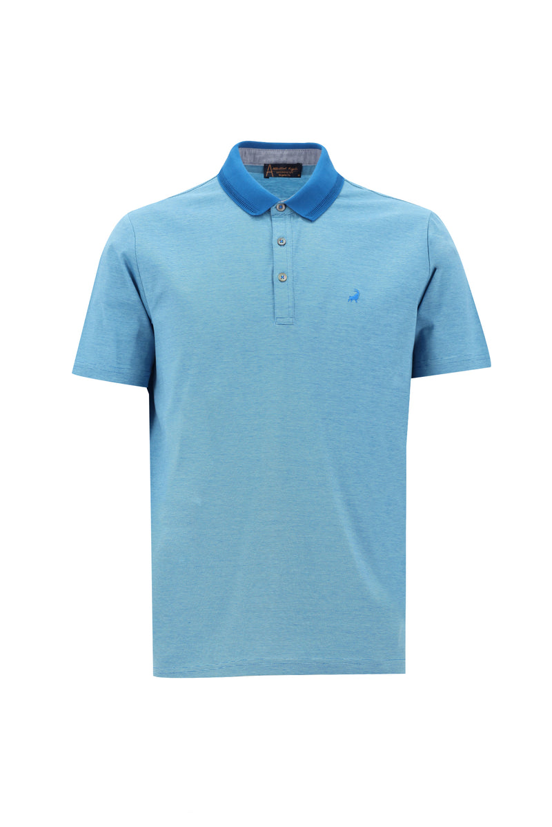 Aqua Mavisi Polo Yaka Regular Fit Nakışlı Merserize Pamuk T-shirt