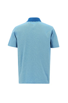 Aqua Mavisi Polo Yaka Regular Fit Nakışlı Merserize Pamuk T-shirt