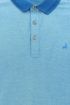 Aqua Mavisi Polo Yaka Regular Fit Nakışlı Merserize Pamuk T-shirt