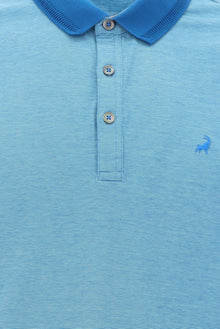 Aqua Mavisi Polo Yaka Regular Fit Nakışlı Merserize Pamuk T-shirt