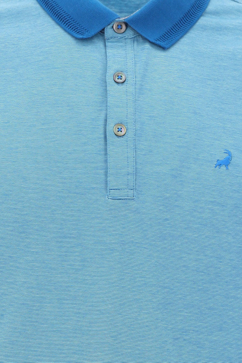 Aqua Mavisi Polo Yaka Regular Fit Nakışlı Merserize Pamuk T-shirt