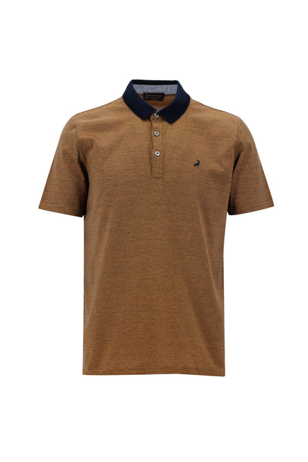 Orta Turuncu Polo Yaka Regular Fit Nakışlı Merserize Pamuk T-shirt