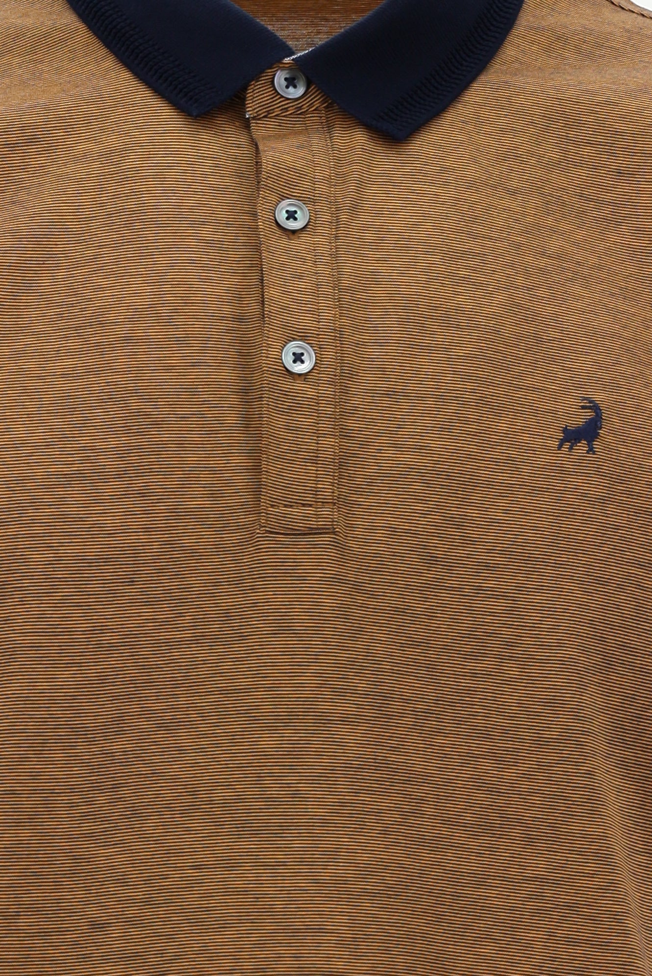 Orta Turuncu Polo Yaka Regular Fit Nakışlı Merserize Pamuk T-shirt