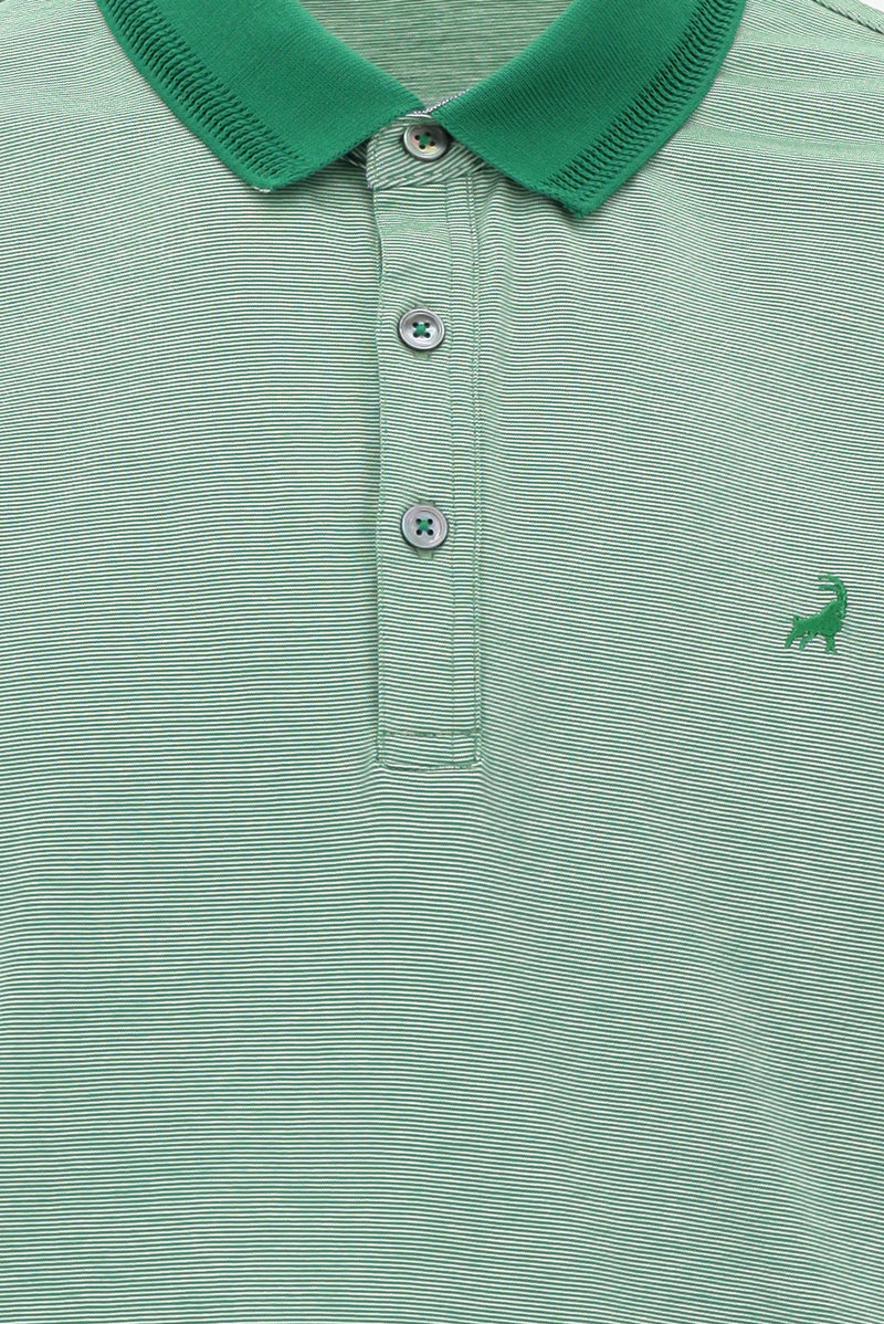 Çimen Yeşili Polo Yaka Regular Fit Nakışlı Merserize Pamuk T-shirt