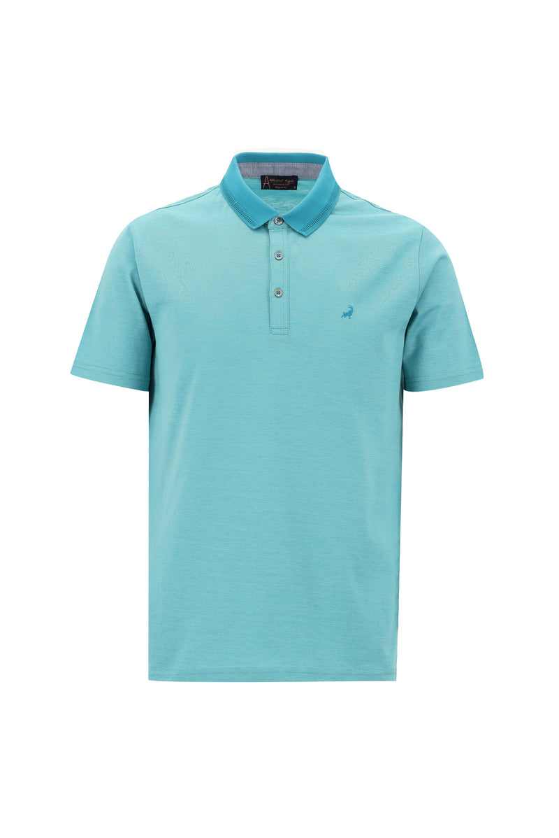 Koyu Turkuaz Polo Yaka Regular Fit Nakışlı Merserize Pamuk T-shirt