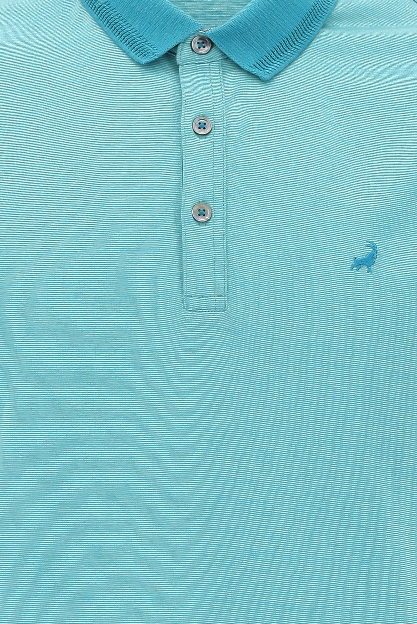 Koyu Turkuaz Polo Yaka Regular Fit Nakışlı Merserize Pamuk T-shirt
