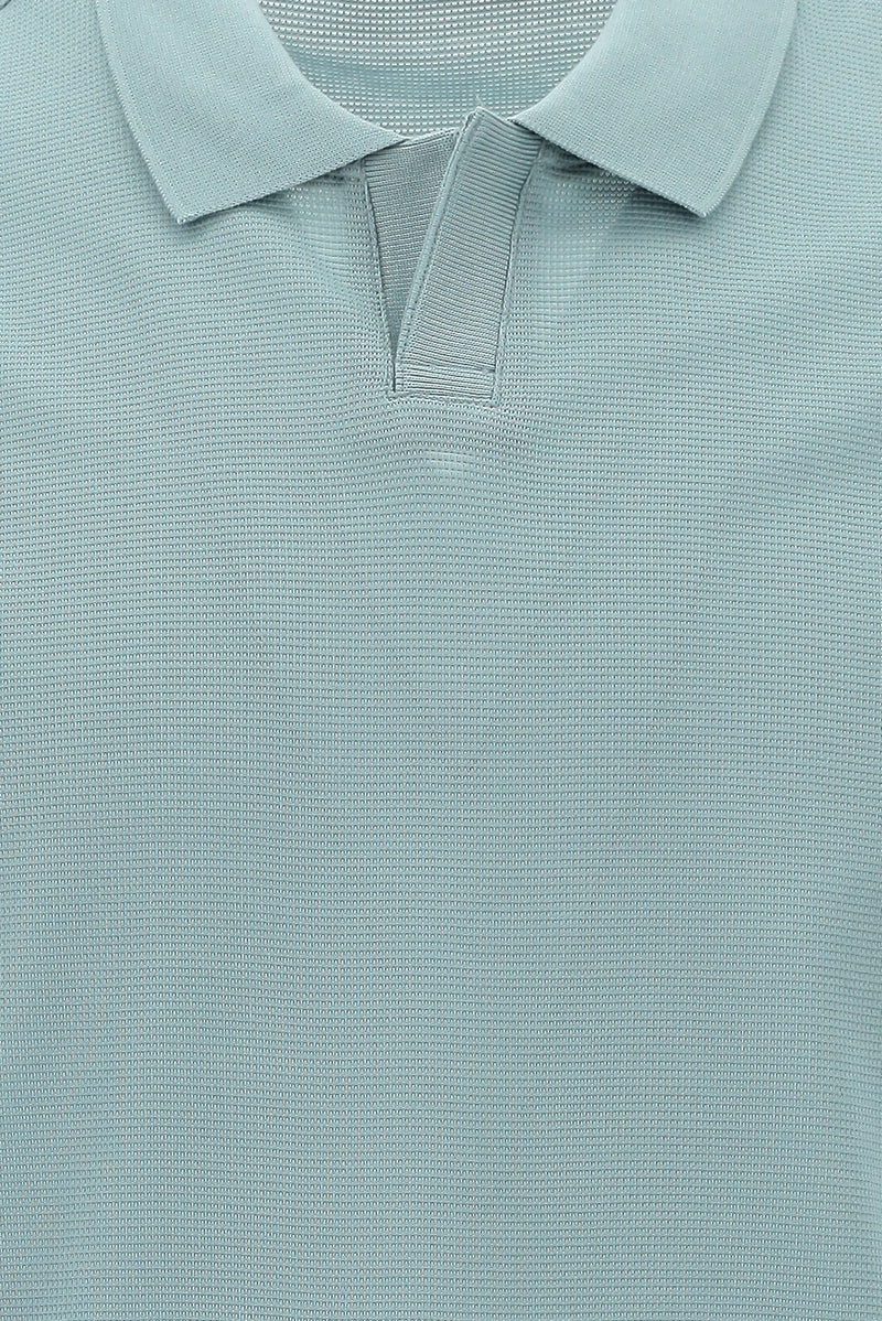 Uçuk Mavi Polo Yaka Regular Fit Merserize Pamuk T-shirt