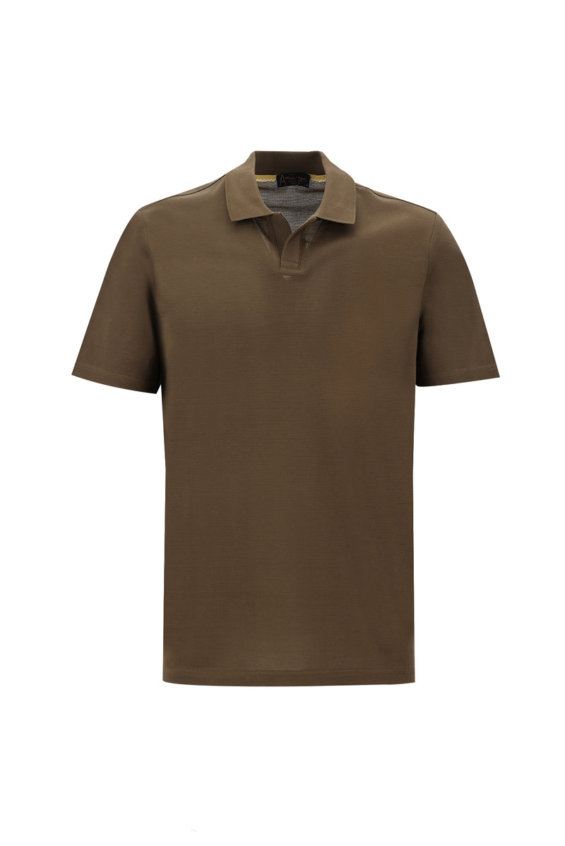 Orta Kahve Polo Yaka Regular Fit Merserize Pamuk T-shirt