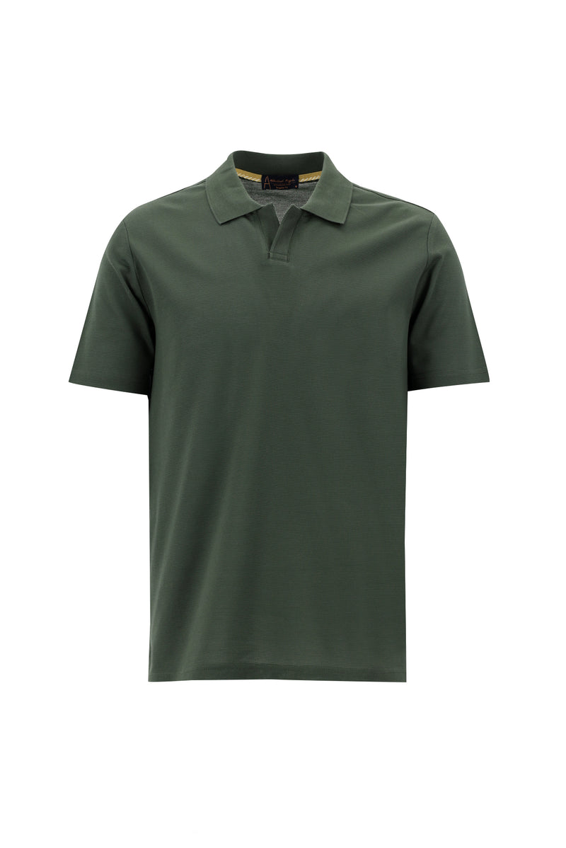 Orta Haki Polo Yaka Regular Fit Merserize Pamuk T-shirt