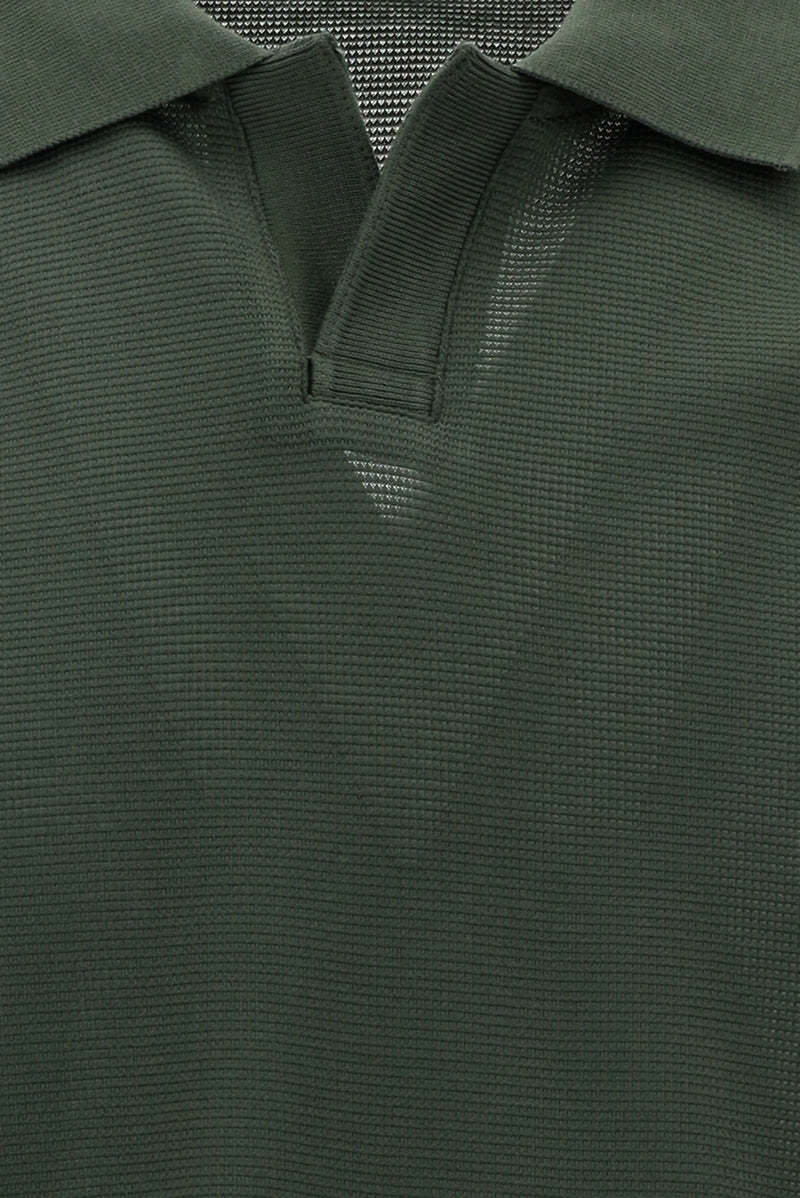 Orta Haki Polo Yaka Regular Fit Merserize Pamuk T-shirt