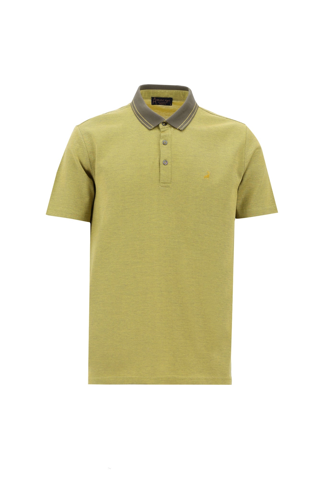 Açık Sarı Polo Yaka Regular Fit Nakışlı Merserize Pamuk T-shirt
