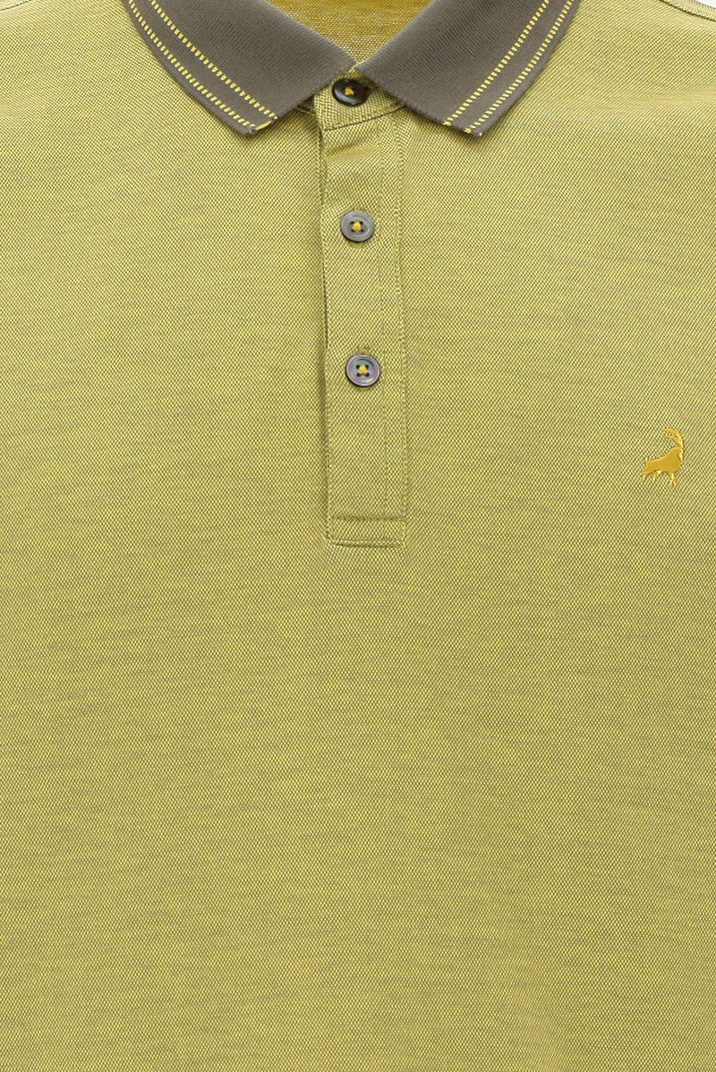 Açık Sarı Polo Yaka Regular Fit Nakışlı Merserize Pamuk T-shirt