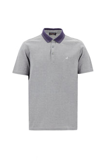 Orta Mor Polo Yaka Regular Fit Nakışlı Merserize Pamuk T-shirt