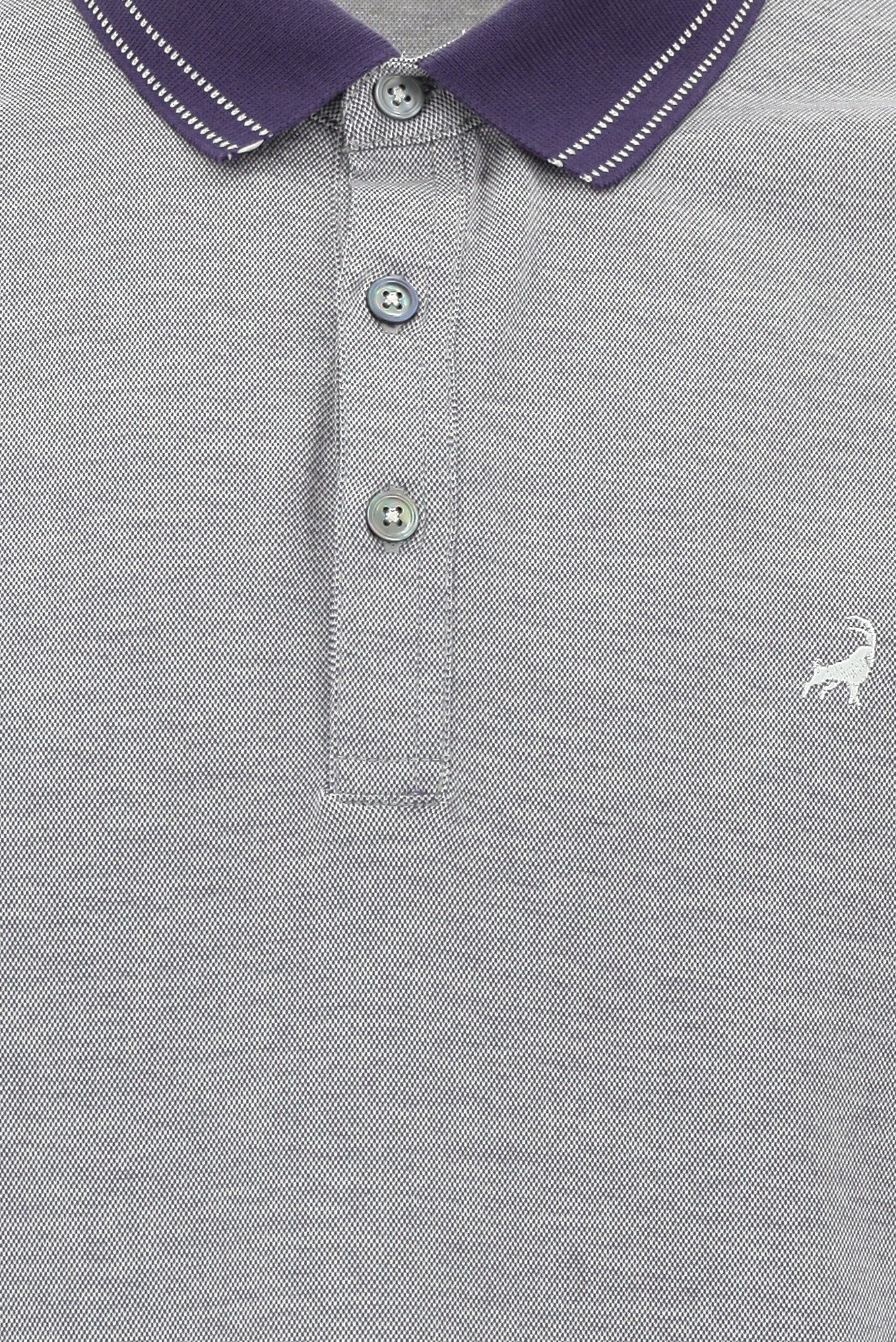 Orta Mor Polo Yaka Regular Fit Nakışlı Merserize Pamuk T-shirt