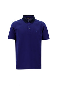 Koyu Mor Polo Yaka Regular Fit Nakışlı Merserize Pamuk T-shirt