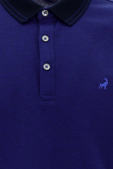 Koyu Mor Polo Yaka Regular Fit Nakışlı Merserize Pamuk T-shirt