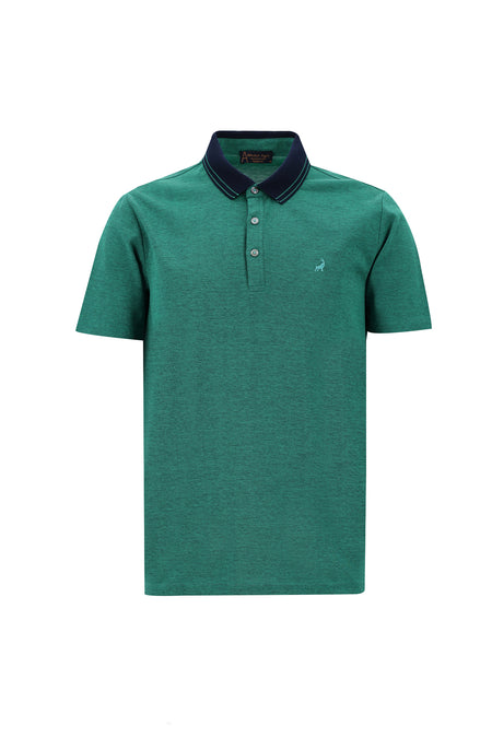 Çimen Yeşili Polo Yaka Regular Fit Nakışlı Merserize Pamuk T-shirt