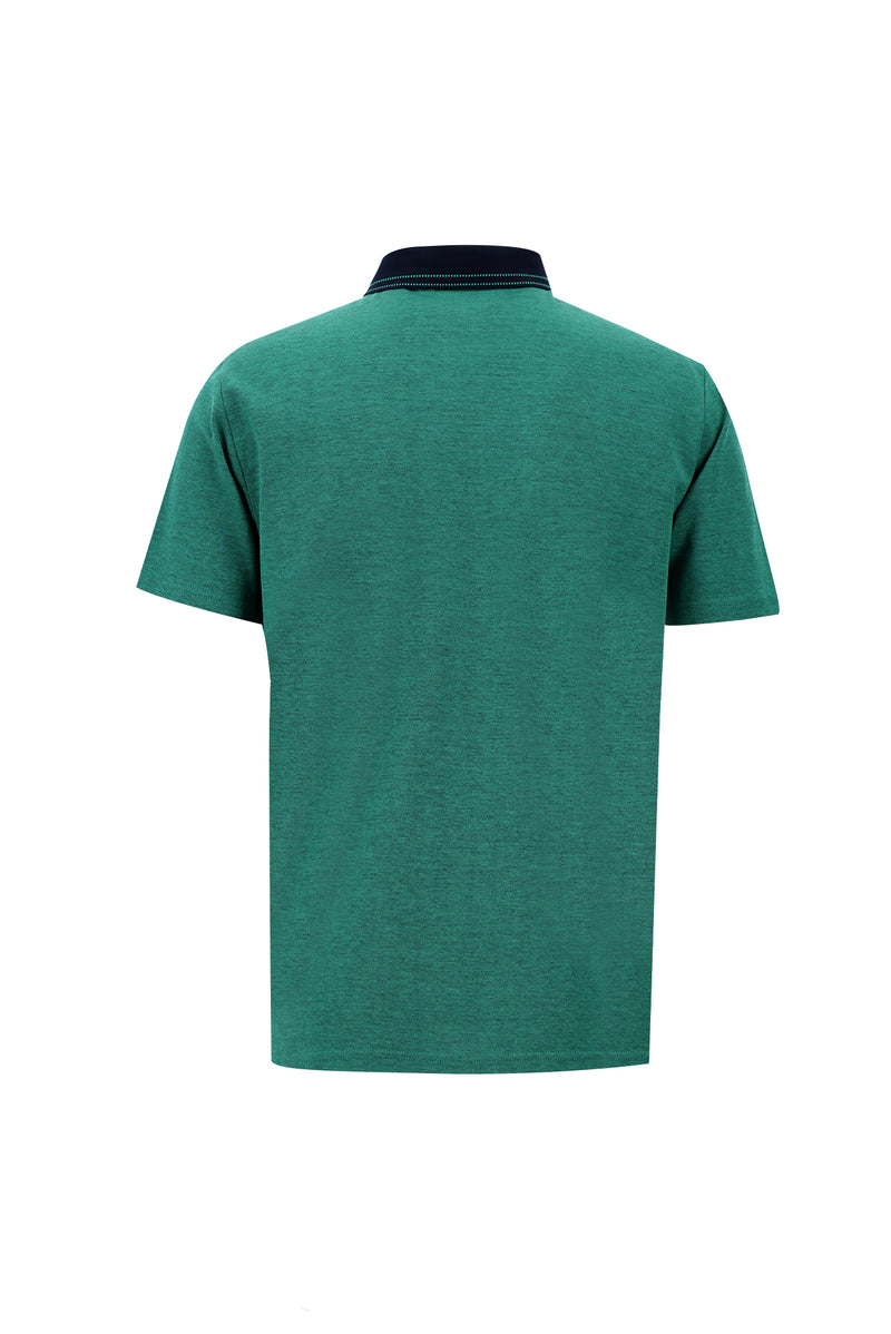Çimen Yeşili Polo Yaka Regular Fit Nakışlı Merserize Pamuk T-shirt