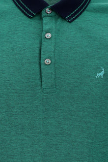 Çimen Yeşili Polo Yaka Regular Fit Nakışlı Merserize Pamuk T-shirt