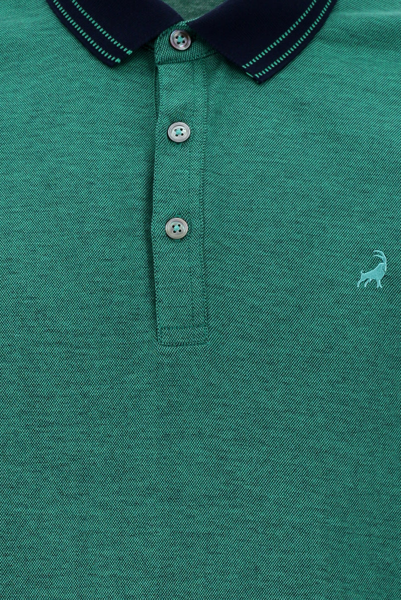 Çimen Yeşili Polo Yaka Regular Fit Nakışlı Merserize Pamuk T-shirt