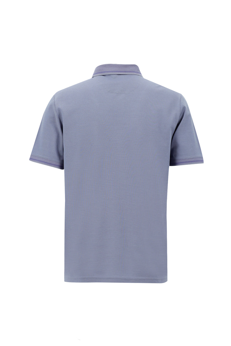 Açık Mavi Polo Yaka Regular Fit Nakışlı Merserize Pamuk T-shirt