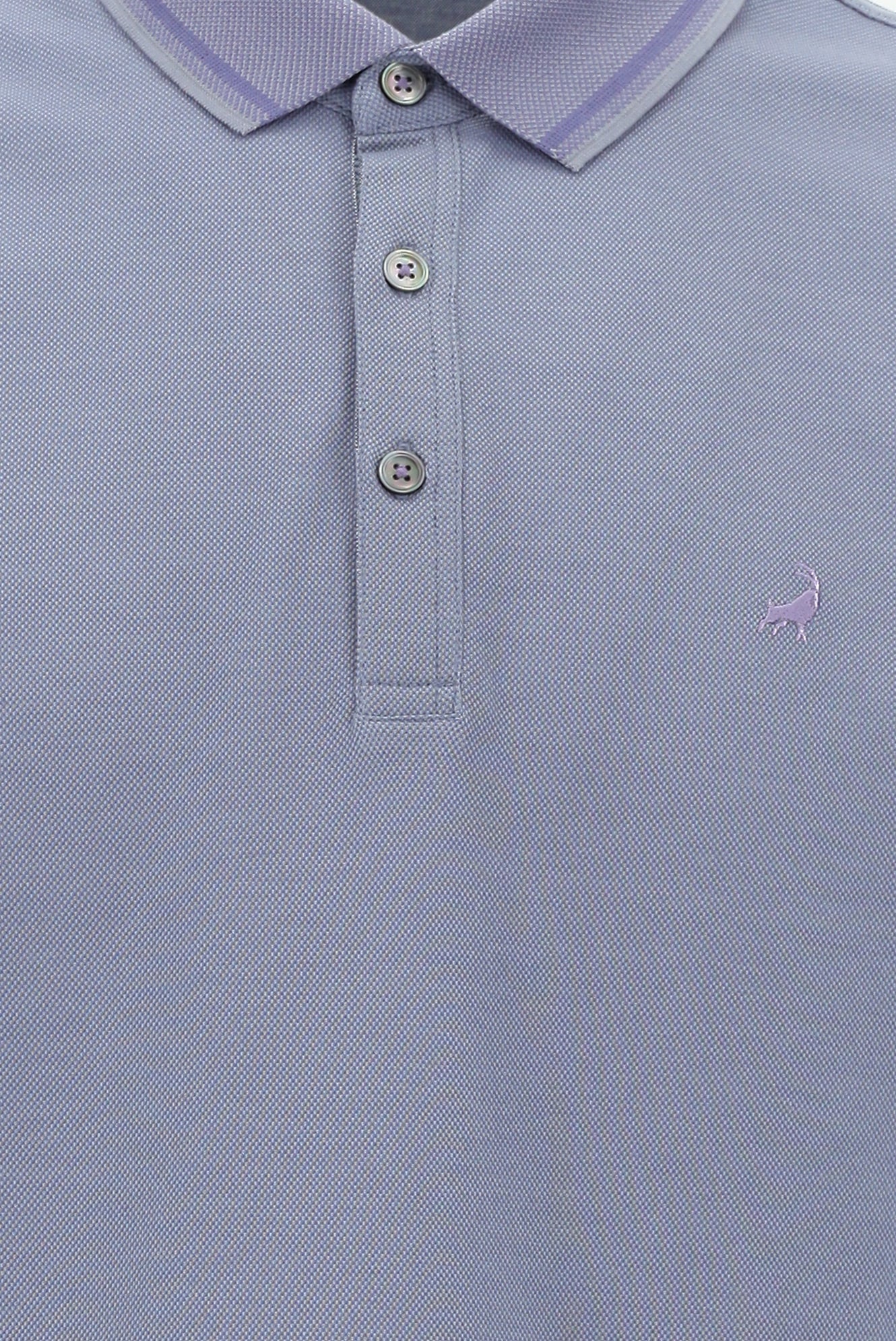 Açık Mavi Polo Yaka Regular Fit Nakışlı Merserize Pamuk T-shirt
