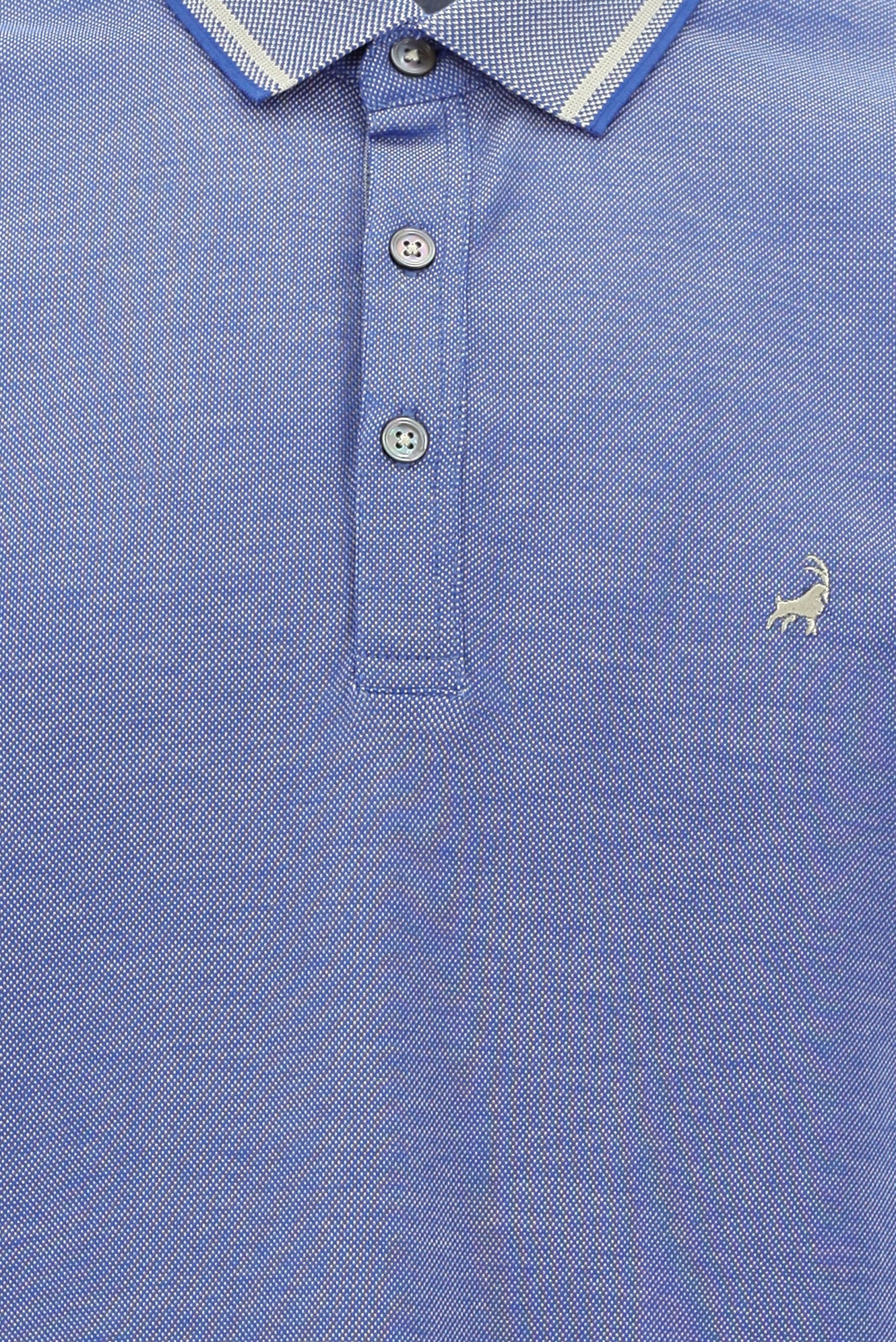 Kobalt Mavi Polo Yaka Regular Fit Nakışlı Merserize Pamuk T-shirt
