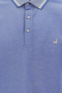 Kobalt Mavi Polo Yaka Regular Fit Nakışlı Merserize Pamuk T-shirt