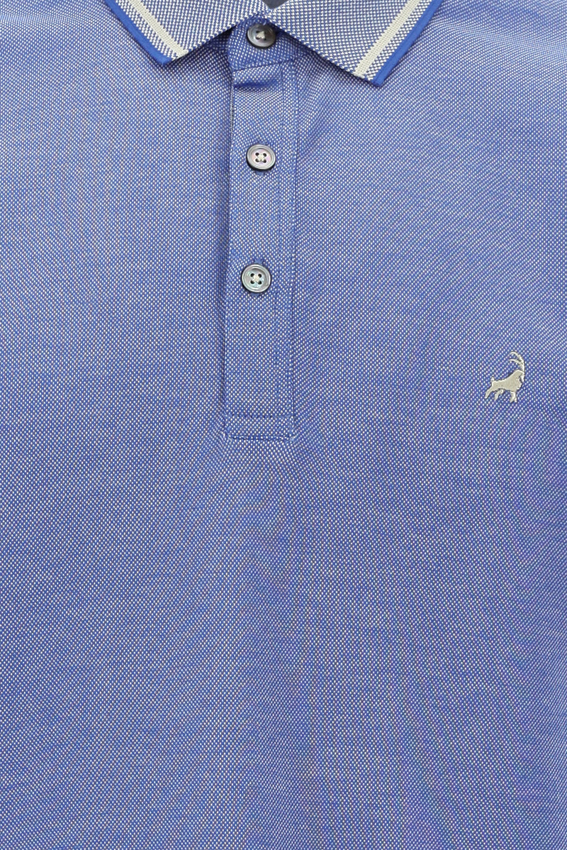 Kobalt Mavi Polo Yaka Regular Fit Nakışlı Merserize Pamuk T-shirt