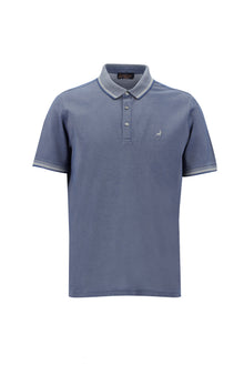 Koyu Mavi  Polo Yaka Regular Fit Nakışlı Merserize Pamuk T-shirt