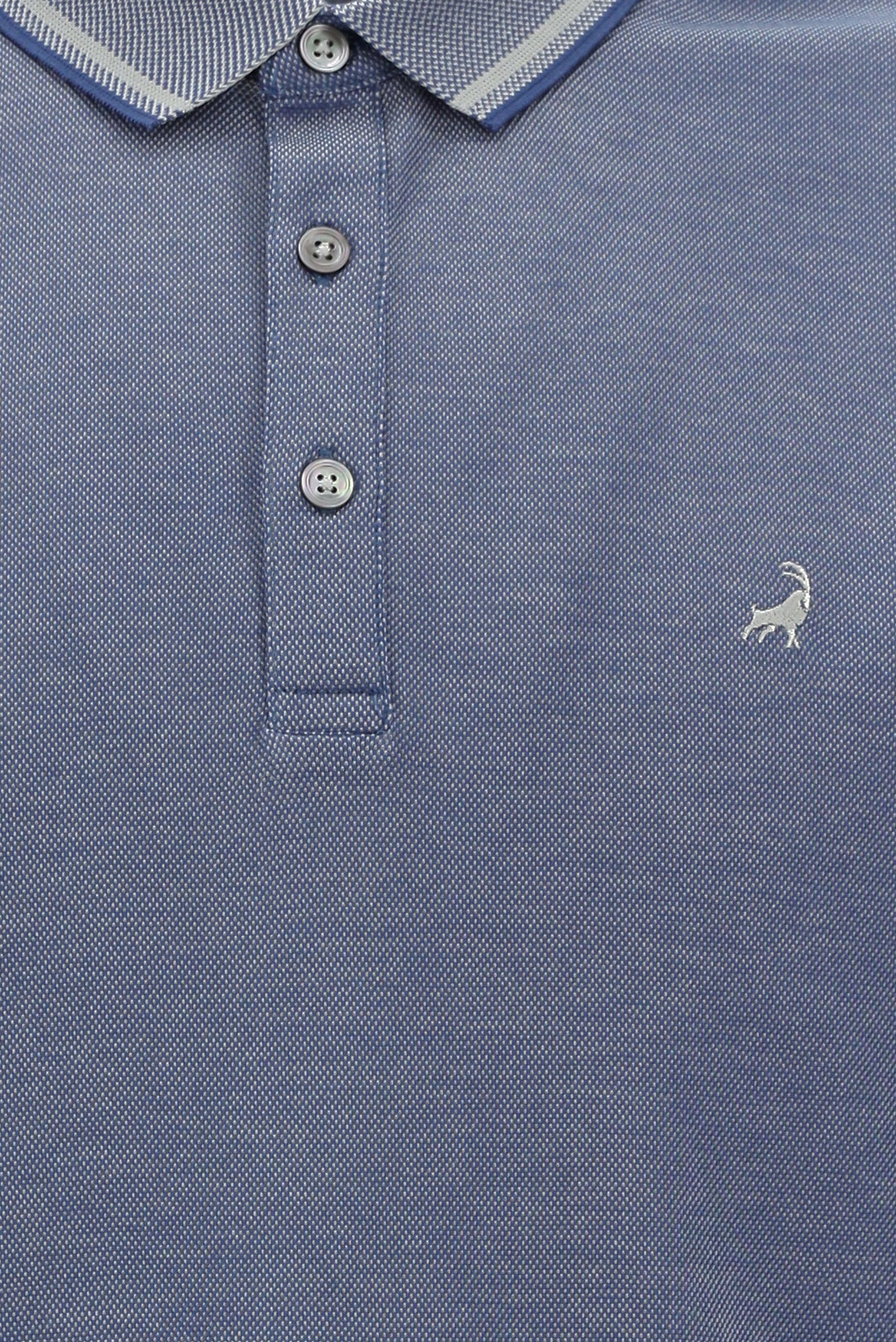 Koyu Mavi  Polo Yaka Regular Fit Nakışlı Merserize Pamuk T-shirt
