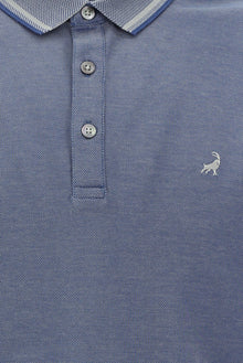 Koyu Mavi  Polo Yaka Regular Fit Nakışlı Merserize Pamuk T-shirt