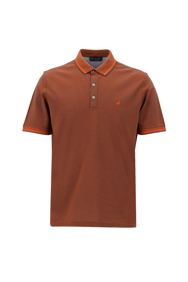 Açık Kahve  Polo Yaka Regular Fit Nakışlı Merserize Pamuk T-shirt