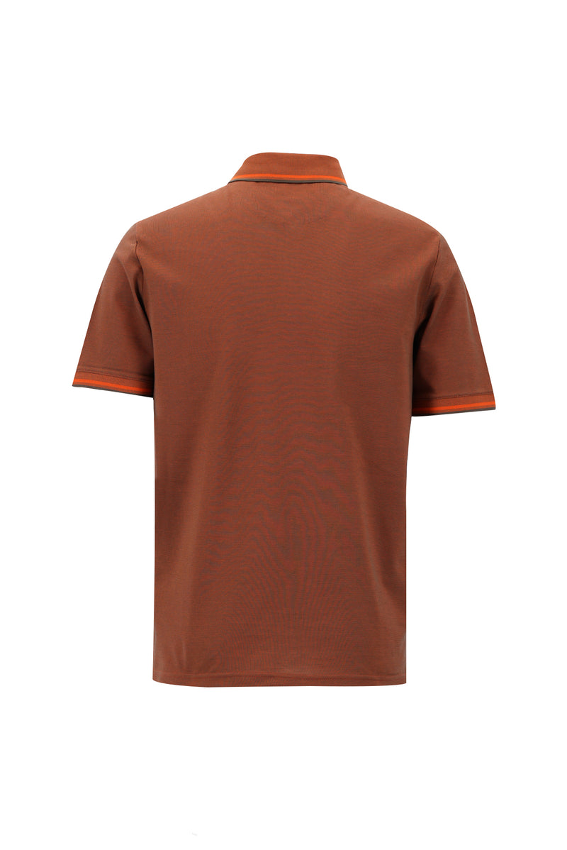 Açık Kahve  Polo Yaka Regular Fit Nakışlı Merserize Pamuk T-shirt