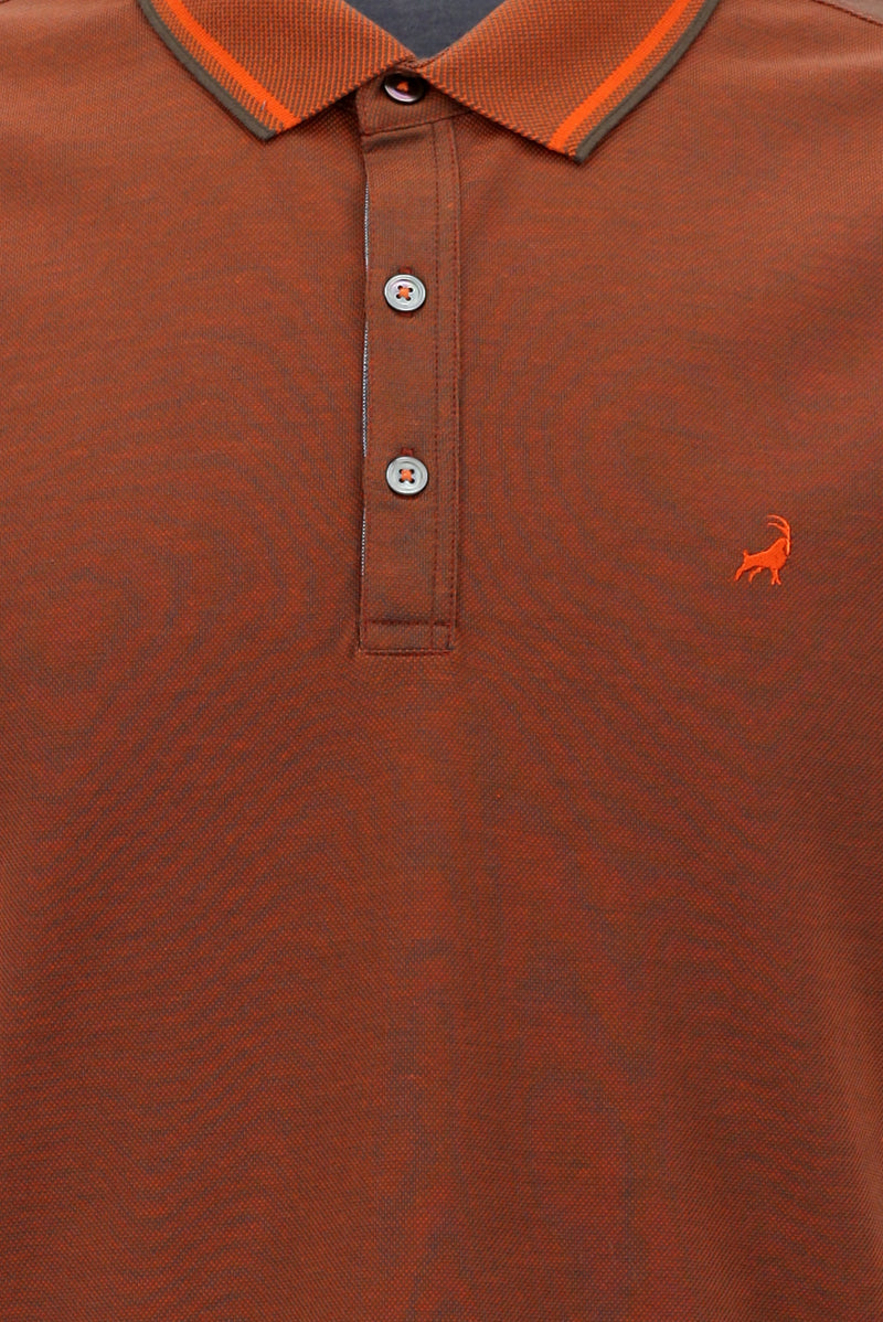 Açık Kahve  Polo Yaka Regular Fit Nakışlı Merserize Pamuk T-shirt