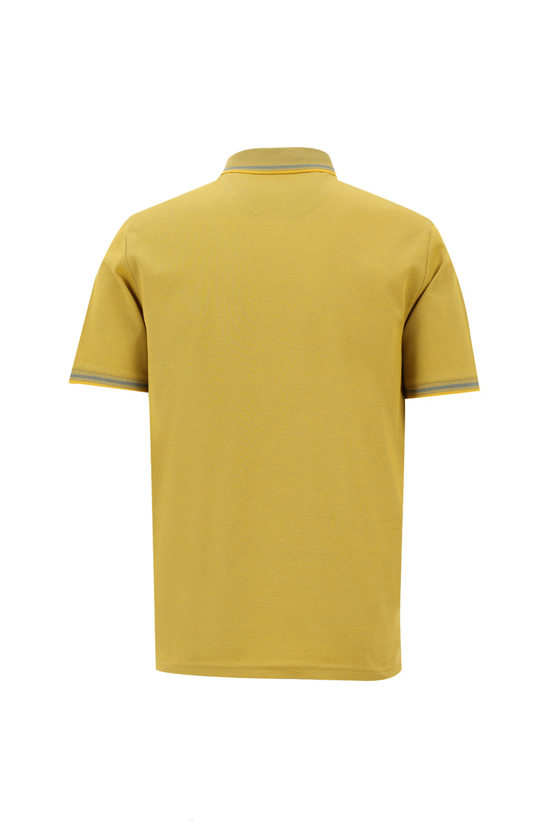 Koyu Sarı Polo Yaka Regular Fit Nakışlı Merserize Pamuk T-shirt