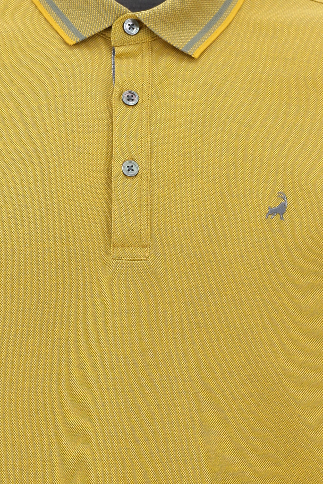 Koyu Sarı Polo Yaka Regular Fit Nakışlı Merserize Pamuk T-shirt