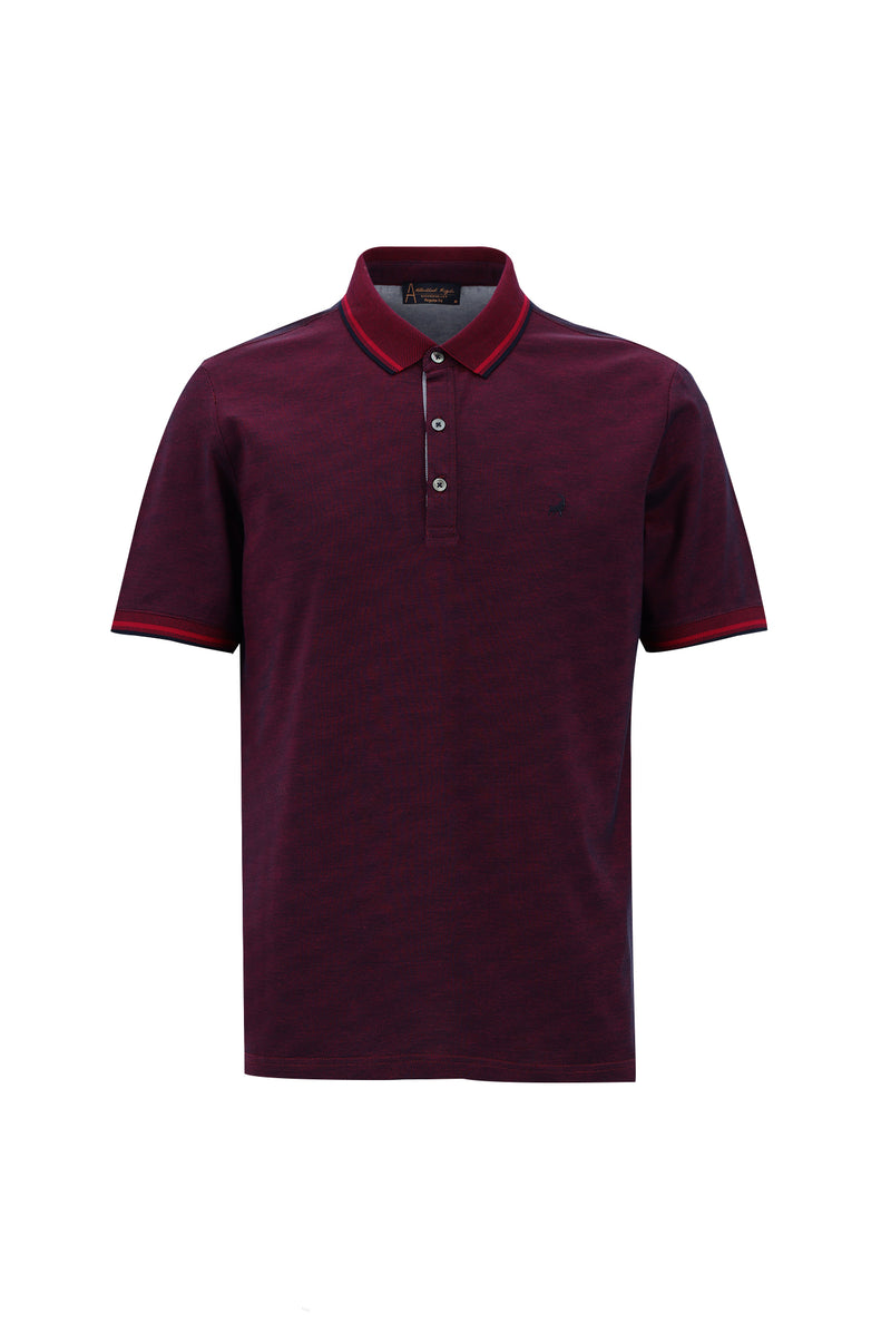 Fuşya Polo Yaka Regular Fit Nakışlı Merserize Pamuk T-shirt
