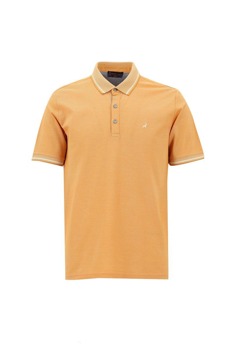 Açık Turuncu Polo Yaka Regular Fit Nakışlı Merserize Pamuk T-shirt