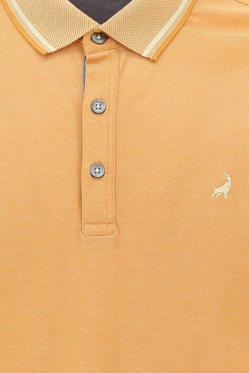 Açık Turuncu Polo Yaka Regular Fit Nakışlı Merserize Pamuk T-shirt