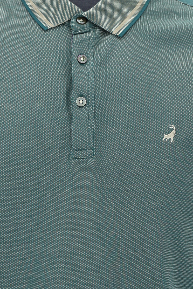 Koyu Yeşil Polo Yaka Regular Fit Nakışlı Merserize Pamuk T-shirt