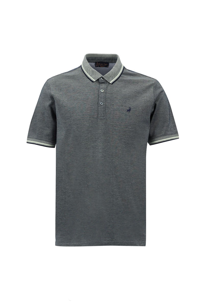 Su Yeşili Polo Yaka Regular Fit Nakışlı Merserize Pamuk T-shirt